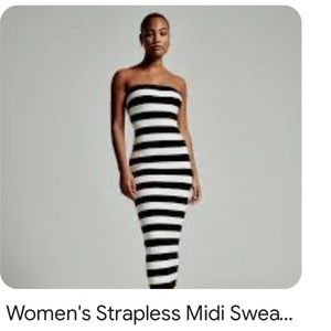 ABERCROMBIE STRAPLESS, STRIPED MIDI DRESS